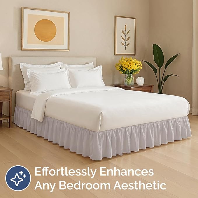Bedskirt Full Size Ruffle - Ruffled Bed Skirt - 12 Inch Drop - Light Grey | Bedskirt with Platform, Ultra-Soft Premium Hotel Quality, Wrinkle Free, Fade & Shrink Resistant, for Women, Men, Kids & Teens