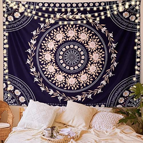 FLY SPRAY Mandala Tapestry Aesthetic,Boho Tapestries Wall Hanging,Dark Rose Floral Medallion Tapestrys,Bohemian Wall Art Hippie Decor for Bedroom Living Room Ceiling
