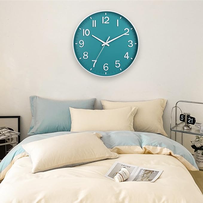 HZDHCLH 12 Inch Silent Wall Clock Battery Operated Non Ticking Teal | 12 inch Silent Non Ticking Modern Wall Clock for Living Room Bedroom Kitchen Office Classroom Decor