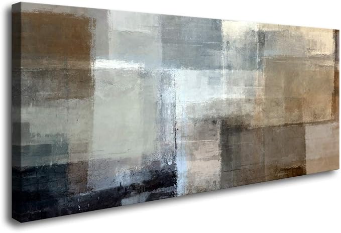 Baisuart Canvas Prints Abstract Wall Art Print Paintings Grey and Brown Stretched Canvas Wooden Framed for living Room Bedroom and Office Home Decor Artwork 20x40inch