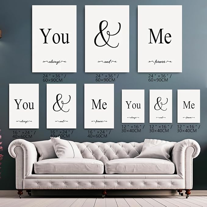 GUBIYU Black and White Bedroom Art Love Wall Decor 'You And Me' Canvas Poster 12"x16" Ideal Gift for Girls' Bedroom Farmhouse Wall Art