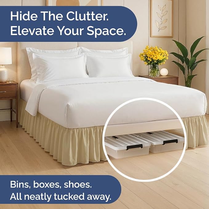 Bedskirt Twin Size Ruffle - Ruffled Bed Skirt - 12 Inch Drop - Beige | Bedskirt with Platform, Ultra-Soft Premium Hotel Quality, Wrinkle Free, Fade & Shrink Resistant, for Women, Men, Kids & Teens