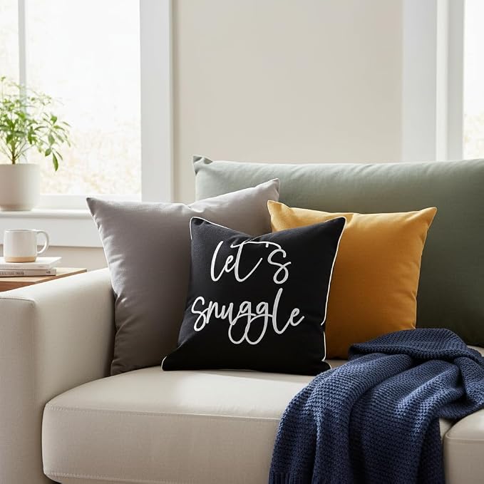 Sunkifover Let's Snuggle Decorative Throw Pillow Cover 18"x18" Black