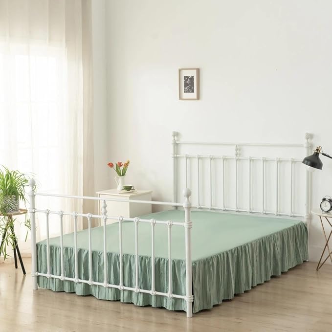 Bed Skirt King Size - Ruffled Bed Skirt - with Split Corners - Sage Green | Striped Boho Tufted -18 Inch Drop Bedskirt with Platform-Soft Premium Hotel Quality - Easy Fit