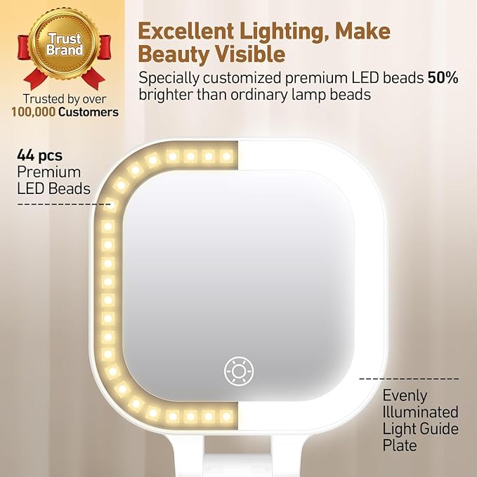 GOMIPURU Travel Mirror with Light, Compact Mirrors, 1x/30x Magnifying Mirror with 3 Color Lights and Adjustable Brightness, 4.5x3.9 inch Small Compact Hangable Hand Pocket Mirrors, Comes with Tweezer