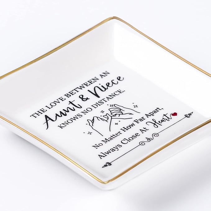 Piudee Aunt Gifts from Niece - The Love Between An Aunt Niece Knows No Distance Ring Trinket Dish Jewelry Tray, Aunt Birthday Gift Aunt and Niece Gifts for Aunts Mothers Day Christmas Valentines