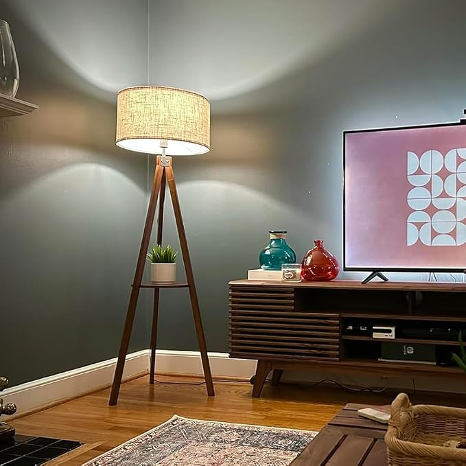 LEPOWER Shelf Floor Lamp Tripod Mid Century Modern Lamps for Living Room