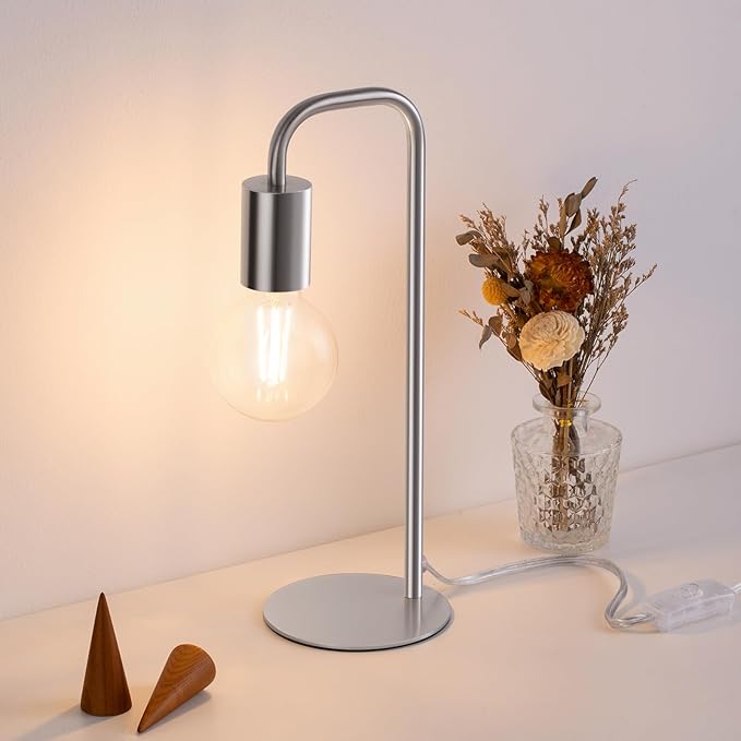 Industrial Modern Brush Nickel Table Lamp 13.5", for Desk or Bedside