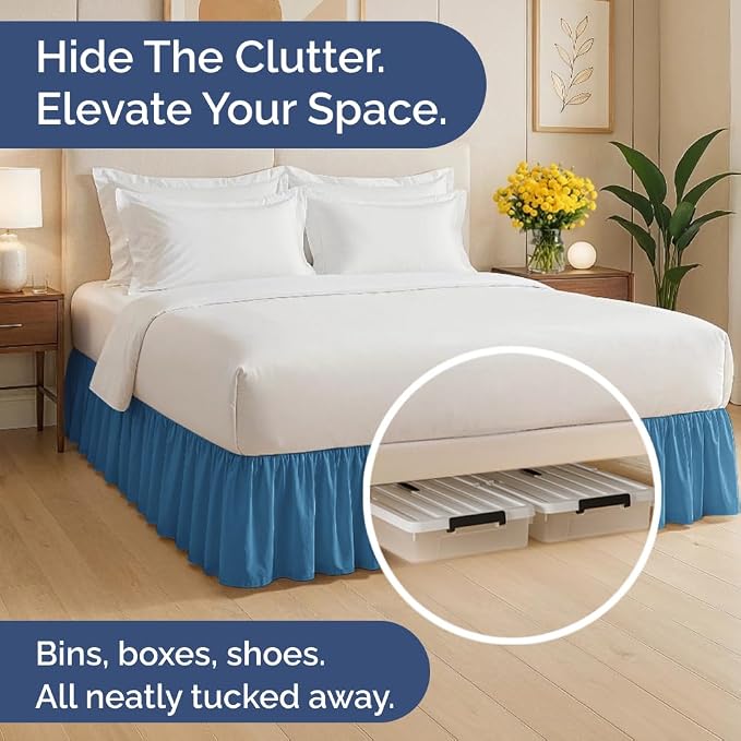 Bedskirt Full Size Ruffle - Ruffled Bed Skirt - 12 Inch Drop - Denim Blue | Bedskirt with Platform, Ultra-Soft Premium Hotel Quality, Wrinkle Free, Fade & Shrink Resistant, for Women, Men, Kids & Teens