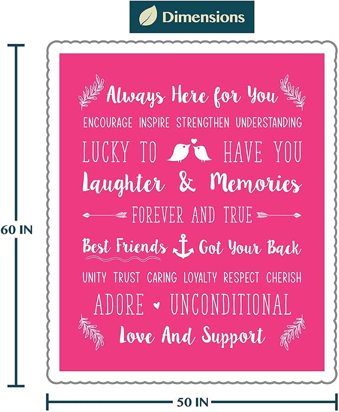 PAVILIA Best Friend Blanket - Friendship Gifts for Women, Soul Sister & Long Distance Bestie Gift, Soft Cozy Sherpa Throw with Sentimental Quotes, BFF Birthday Gift Idea, Pink