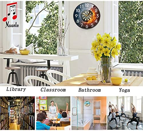 Naanle Darts Board in Fire and Water Round Wall Clock, 9.5 Inch Silent Battery Operated Quartz Analog Quiet Desk Clock for Home,Office,School