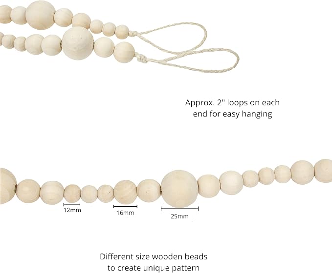 7ft Wood Bead Garland Farmhouse Home Decor Rustic Country Natural Holiday Christmas Tree Boho Decorations Mantel Wall Hanging Prayer Beads