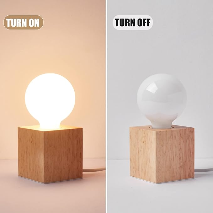 Vintage Table Lamp,Small Bedside Lamp with Square Wooden Base Desk Lamp, E26 60W Night Light Perfect for Bedroom Living Room Home Art Display Cafe Bar Studio Antique Decor(Without Bulb)