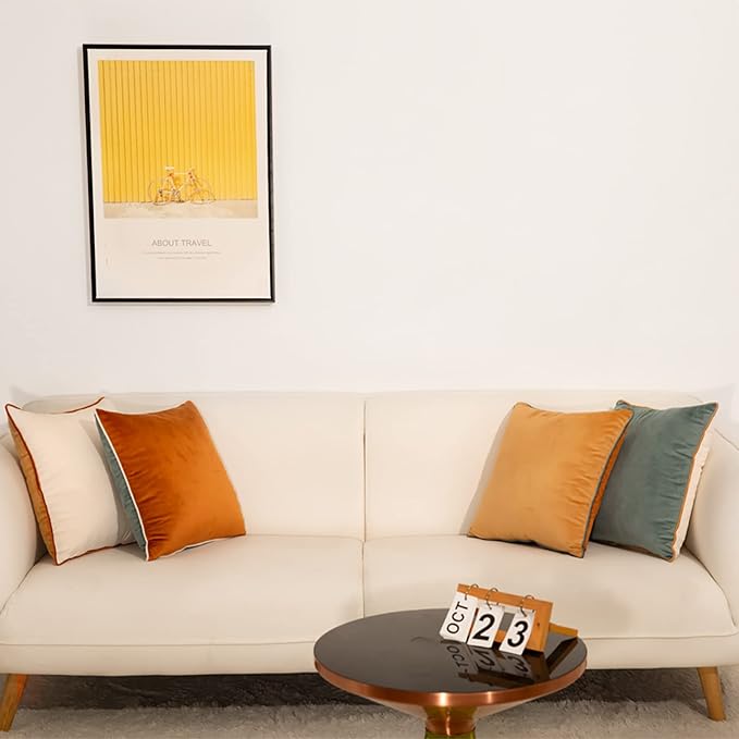Throw Pillow Covers 18x18 Inch Set of 4 Soft Velvet Decorative Throw Pillow Covers Square Cushion Case Solid Cushion Covers Modern Double-Colored pillowcases for Home Couch Decoration Orange/Teal