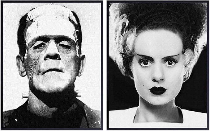 Frankenstein, Bride Poster Set - Gift for Vintage Hollywood Horror Monster Movie, Goth, Gothic Fan, Men, Teens, Kids Bedroom - 8x10 Funny Photo Photograph Wall Art Decor, Room Decorations Pictures