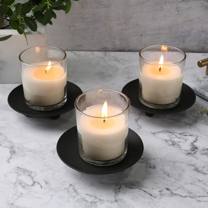 Decorative Iron Plate Candle Holder, Black, Set of 3,Candle Stand for LED & Wax Candles