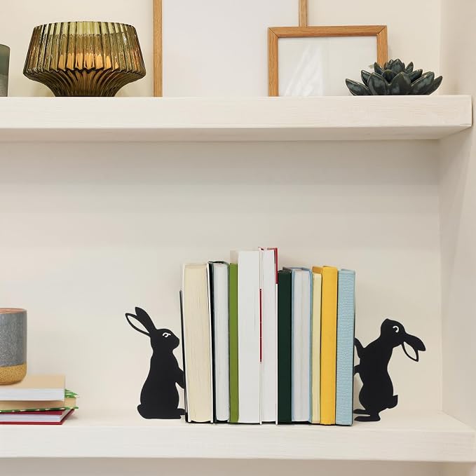 Geelin Rabbit Bookends Set of 2, Metal Bunny Book Ends for Shelves