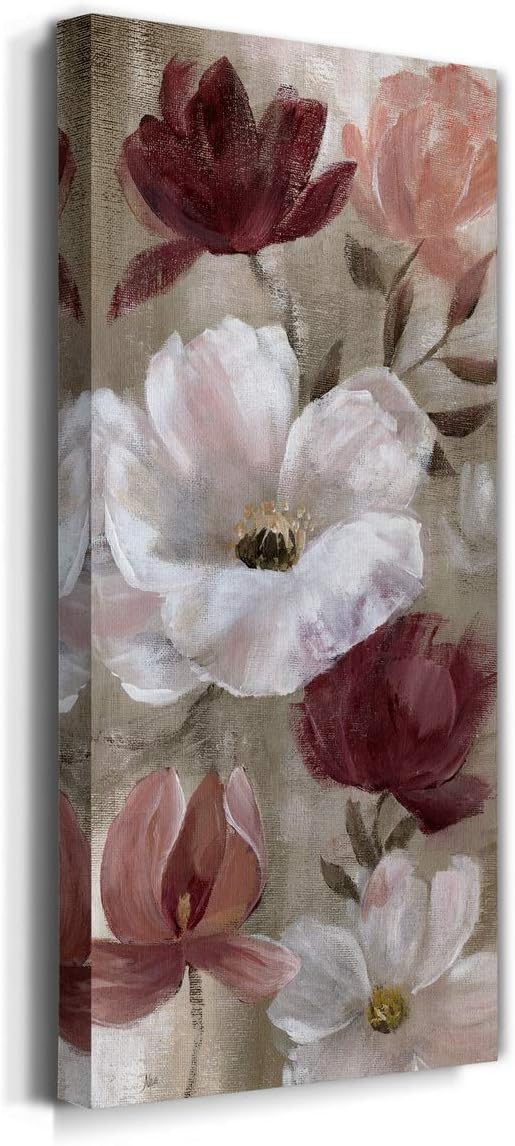Renditions Gallery Canvas Flower Wall Art Home Paintings & Prints Colorful Rose Garden Glam Modern Romantic Botanical Artwork Decorations for Bedroom Office Kitchen - 8"x16" LT43
