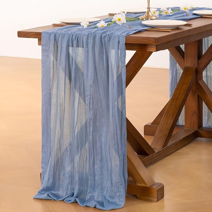 Cheesecloth Table Runner Fall Boho Wedding Birthday Party Home Decor | Dusty Blue 6pcs Rustic Gauze 10FT Cheese Cloth Sheer Farmhouse Dining Runner for Baby Shower Bridal Holiday Decorations