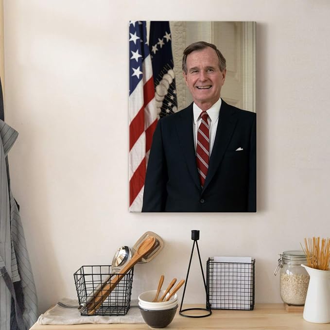 Renditions Gallery George H. W. Bush Presidental Portrait Wall Art, Premium Gallery Wrapped Canvas Decor, Ready to Hang, 27 in H x 16 in W, Made in America Print
