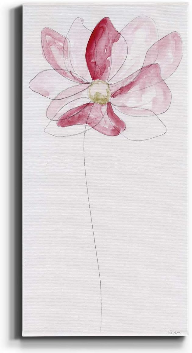 Renditions Gallery Canvas Flower Wall Art Modern Decorations Paintings Pink Floral Sketch Glam Romantic Artwork Wall Hanging Canvas Prints for Bedroom Office Kitchen - 8"x16" LT43