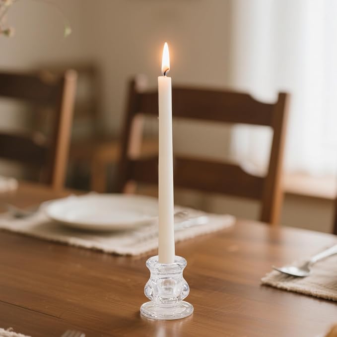 Clear Glass Taper Candle Holders Set of 12 | Candlestick for Wedding Decoration and Dinning