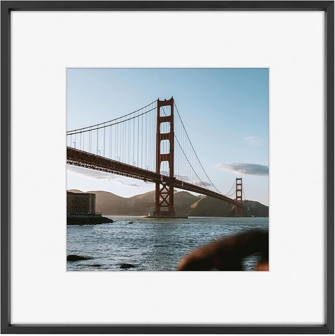 Frametory 12x12 Black Aluminum Metal Picture Frame Mat for 8x8 Glass