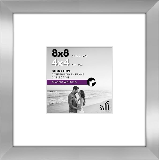 Americanflat 8x8 Picture Frame - Matted to 4x4 - Engineered Wood - Silver