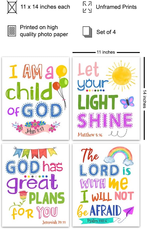 Religious Bible Verse Wall Art - LARGE 11X14 - Christian Decor for Kids Room, Boys, Girls Bedroom - Catholic Scripture Gifts for Women - Aesthetic Wall Collage Kit - Positive Inspirational Quotes