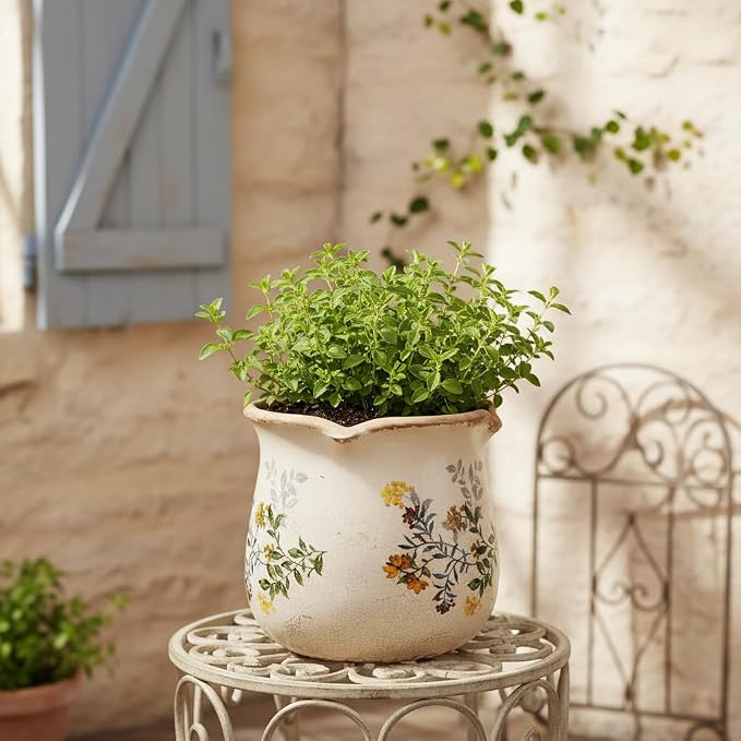 Xiaan Jiaju Ceramic Flower Vase, Rustic Farmhouse Vases & Planting Pots with Drainage, European Home Decor for Mantel Fireplace Bookshelf Wedding Centerpieces Gift, Yellow Blooms