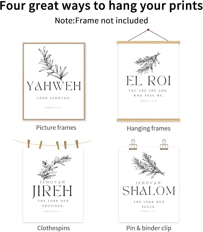 Christian Hebrew Names of God Wall Art Bible Verse Scripture Canvas Wall Decor Art Minimalist Jesus Pictures Modern Christian Poster Artwork Bible Verse Prints for Room 8x10 Inch Unframed Set of 6