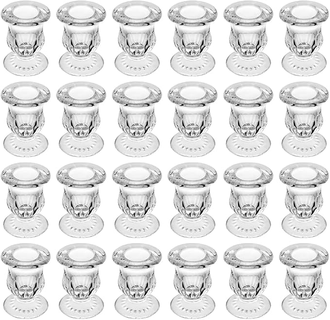 Glass Taper Candle Holder Set of 24 - Clear Crystal Candlestick Holders for Tapered Candles, Elegant Candle Stick Holder Set for Wedding Party Christmas Thanksgiving Festival (24, Transparent)