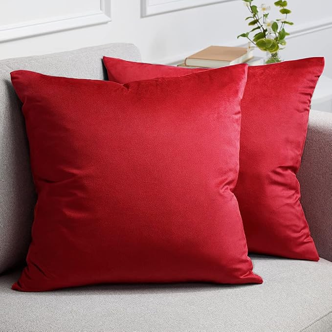 lalaLOOM Velvet Throw Pillow Covers, Set of 2, 20x20 Ruby Red