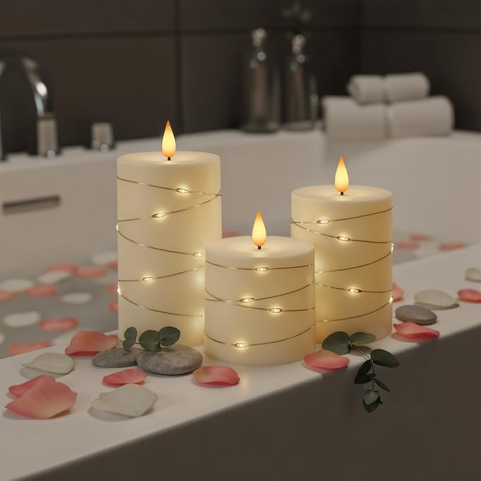 Raycare Ivory Flameless LED Pillar Candles Battery Operated Remote Timer
