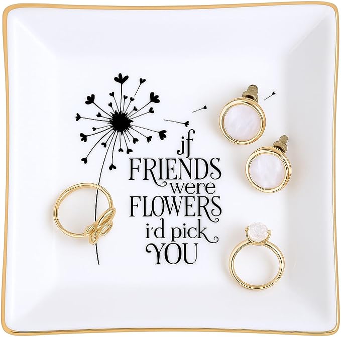 PUDDING CABIN Birthday Gift for Women Best Friend Ring Trinket Dish - If Friends were Flowers I'd Pick You - Friendship Gifts for Women Friends Mothers Day Granduation Christams