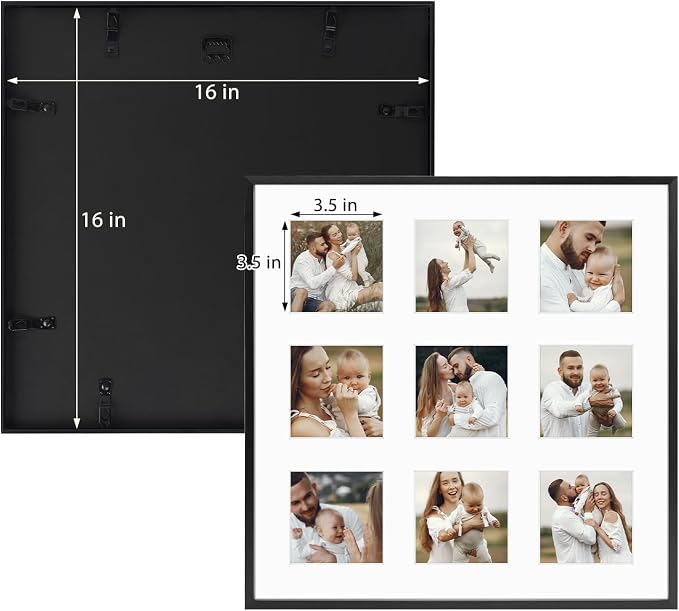 Golden State Art 16x16 Collage Frame w/Mat for 9 4x4 Photos Black 1 Pack