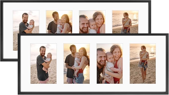 Golden State Art 8x20 Collage Frame w/Mat for 4 4x6 Photos Black 2 Pack