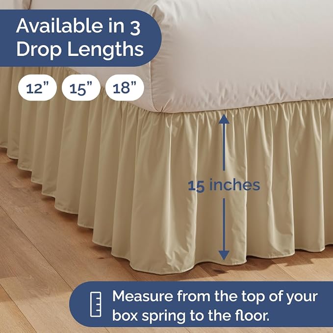 Bedskirt Twin Size Ruffle - Ruffled Bed Skirt - 12 Inch Drop - Beige | Bedskirt with Platform, Ultra-Soft Premium Hotel Quality, Wrinkle Free, Fade & Shrink Resistant, for Women, Men, Kids & Teens
