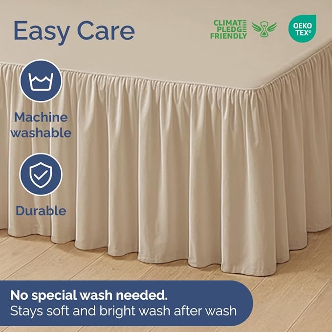 Bedskirt Queen Size Ruffle - Ruffled Bed Skirt - 12 Inch Drop - Cream | Bedskirt with Platform, Ultra-Soft Premium Hotel Quality, Wrinkle Free, Fade & Shrink Resistant, for Women, Men, Kids & Teens
