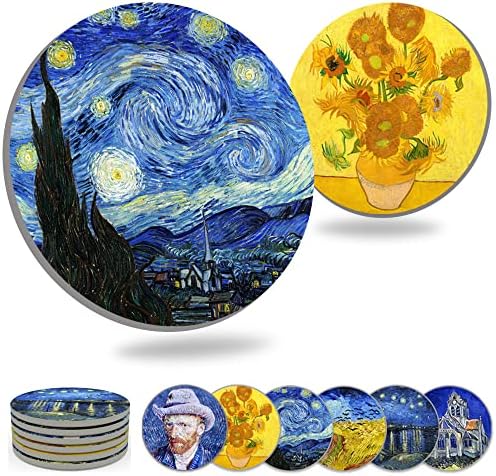 Coasters for Drinks Ceramic Van Gogh Art Coasters Set - Use 6 Famous Van Gogh Paintings, Unique Housewarming Gifts for New Home Decorative by WOWDING