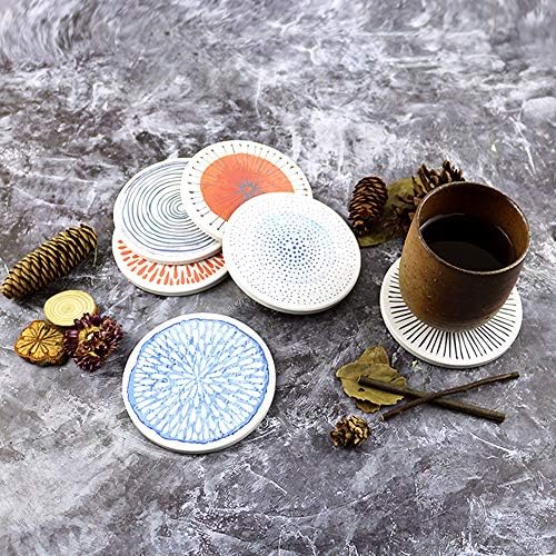 AD Set of 6 Coasters for Drinks Absorbing Round Ceramic Stone Coaster with Cork Base Tabletop Protection Mat for Mugs and Cups,Office,Kitchen (Colorful Series)