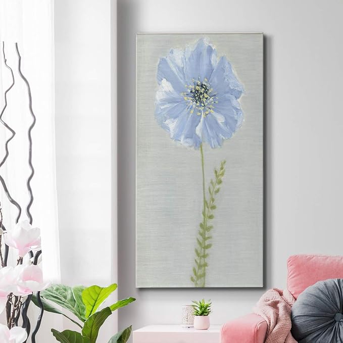 Renditions Gallery Canvas Floral Wall Art Modern Paintings & Prints Decor Premium Jardin Bleu Abstract Glam Romantic Botanical Wall Hanging for Bedroom Office Kitchen - 12"x24" LT43