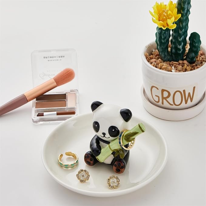 Panda Ring Holder Jewelry Dish, Ceramic Jewelry Holder Ring Dish Jewelry Tray, Panda Gifts for Women Birthday Engagement Wedding Christmas