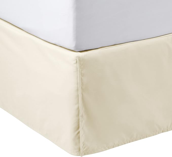 Amazon Basics Lightweight Pleated Bed Skirt, Queen, Beige, Wrinkle Resistant, Fade Resistant, Machine Washable