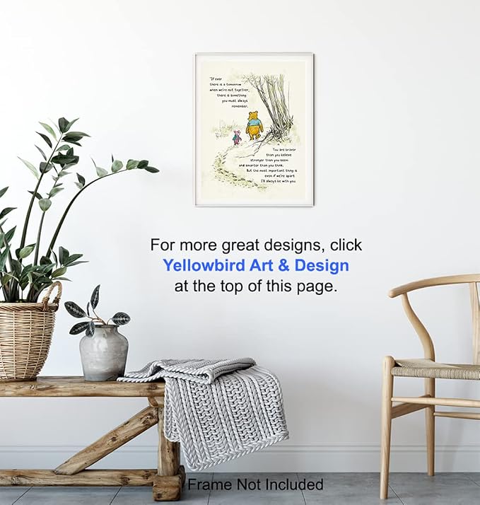 Winnie Pooh Wall Art - Kids Wall Art - Boys Room, Baby Nursery Decor - Girls Bedroom Print - Wall Decor for Toddlers - Always Remember You Are Braver Than You Believe - A. A. Milne Poster 11x14 Gift