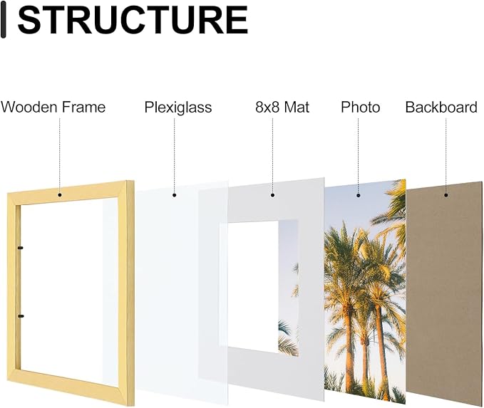 Vittanly 12x12 Picture Frames Set of 9 for Wall Mounting, Gold | Display Pictures 8x8 with Mat or 12x12 without Mat for Wall Mounting, Square Photo Frames for Home Decor, Engineered Wood