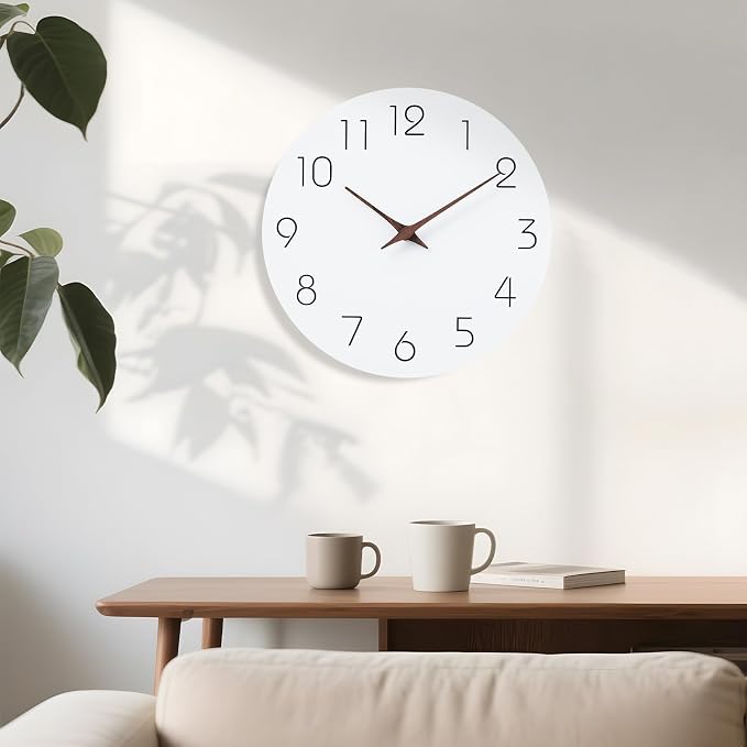 Mosewa Wall Clock Battery Operated 8" Silent Non-Ticking Simple(White) | Analog Kitchen Home Bathroom Living Room Bedroom Office Mordern Simple