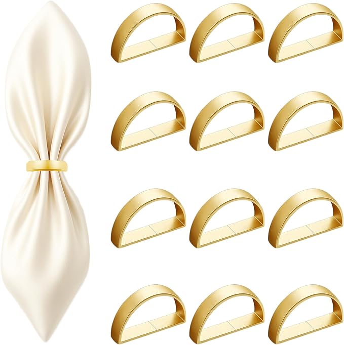 12 Pcs Stainless Steel Napkin Rings - Matt Gold Napkin Holder(Semicircle) | Matt Gold Napkin Holder Buckles for Table Kitchen Dinner Party Wedding Christmas Party
