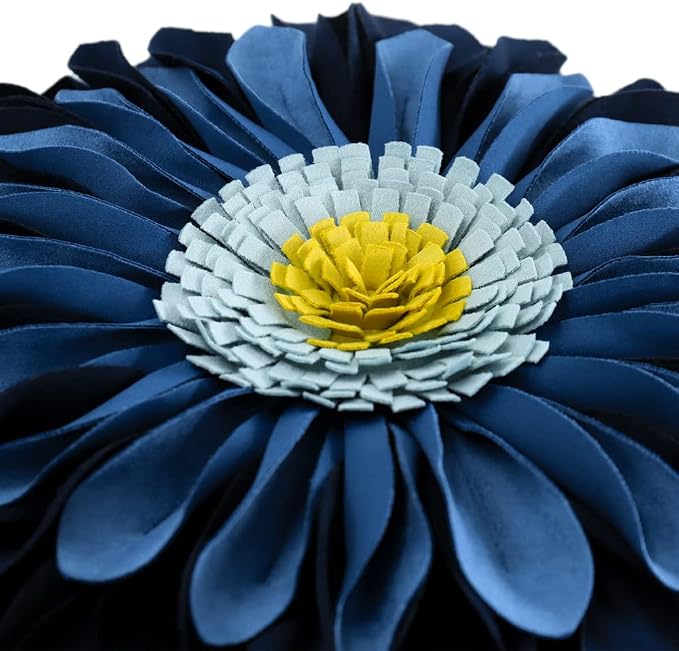 OiseauVoler 3D Sunflower Handmade Throw Pillow Covers 18x18 Inch Navy Blue | decorative floral pillowcases pillow sham for couch living room home bed decor dog hair resistant