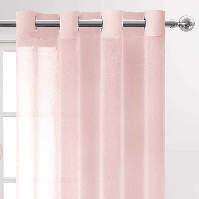 DWCN Blush Pink Sheer Curtains Bedroom Curtains Faux Linen Voile Sheer Drapes Grommet Top Window Curtain Panel 52 x 90 inches Long,Set of 2 Panels